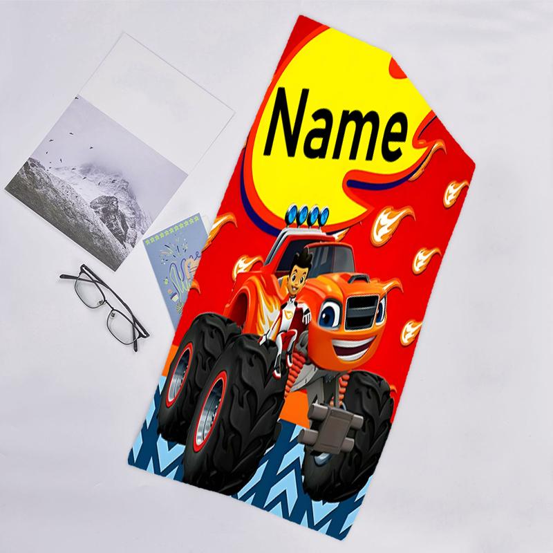 1pc Blaze and the Monster Machines2 Beach Towel with Custom Name, Beach/Swimming/Bath/Picnic/Camping Towel, Suitable for Seaside Beaches