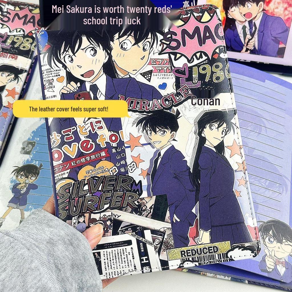 Detective Conan Retro Poster A5 Leather Notebook – Full-Color Illustrated Pages, Student Planner with Horizontal Lined Pages
