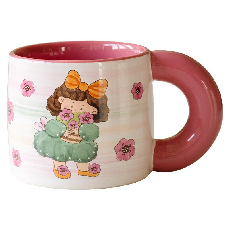 Retro Style Girl Pastoral Style Ceramic Mug Best Friend Drinking Water Breakfast Cup Creative Girl Activity Souvenir