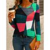 Women's T-shirt Irregular Geometric Print Fashionable Long-sleeved Round Neck Regular Top Holiday Spring and Autumn