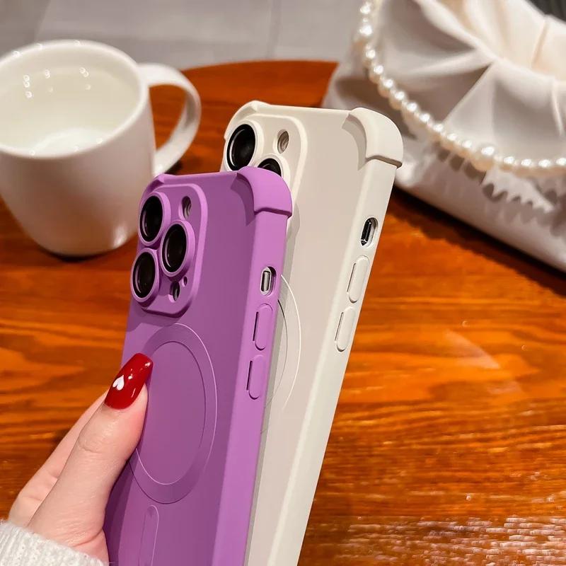 Luxury Magsafe Wireless Charge Case For iPhone 12 13 14 15 16 17 Pro Max Plus Air Soft Liquid Silicone Magnetic Shockproof Cover