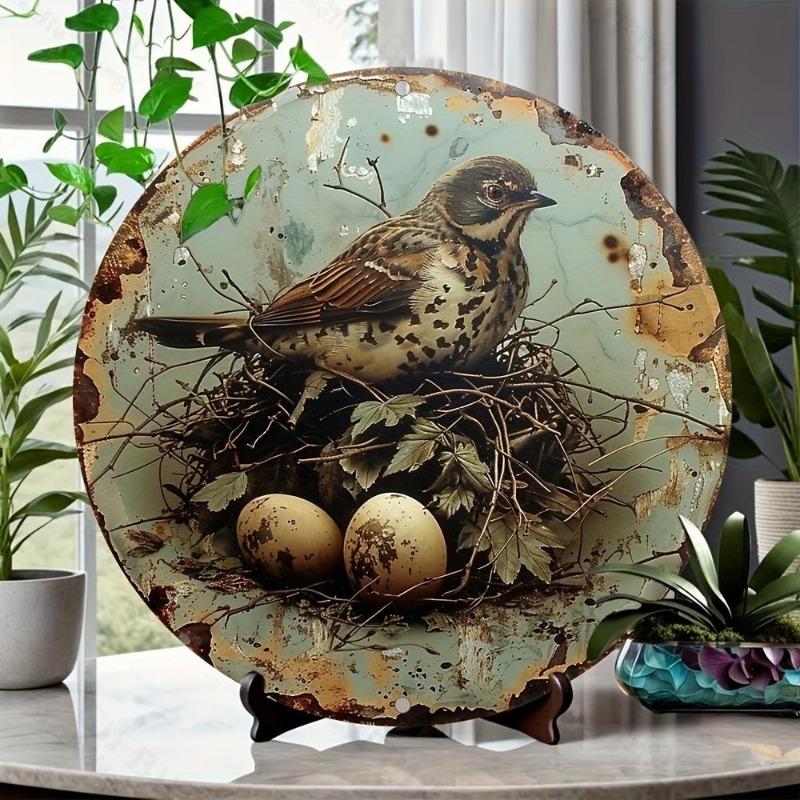 Rustic Bird Nest Decoration Aluminum Wall Art with UV Printed Bird and Eggs Perfect for Indoor and Outdoor Home Decor Ideas
