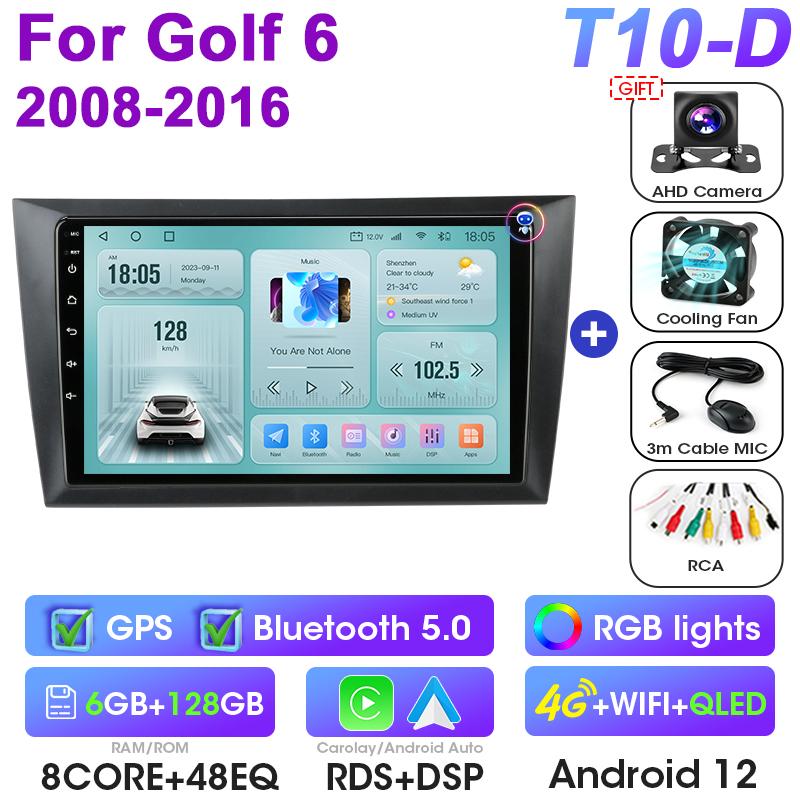 2 Din Android 12 Car Radio For Volkswagen VW GOLF 6 2008 - 2016 Wireless CarPlay Auto Car intelligent Systems Smart Autoradio 4G
