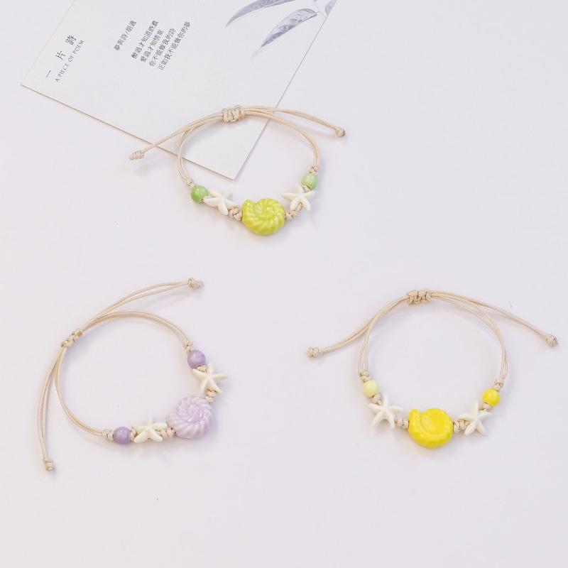 1 Piece Adjustable Boho Jewelry Starfish Hand Rope Handmade Snail Shell Ceramic Bracelet For Women And Men Diy Decoration