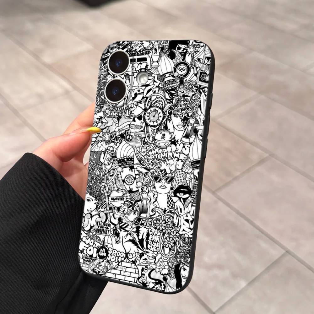 

Fashion Graffiti Black Comic Style For iPhone 17 16 15 14 13 12 11 Pro Max 17 Air Pro Max Back Cover Phone Case iPhone 16 pro