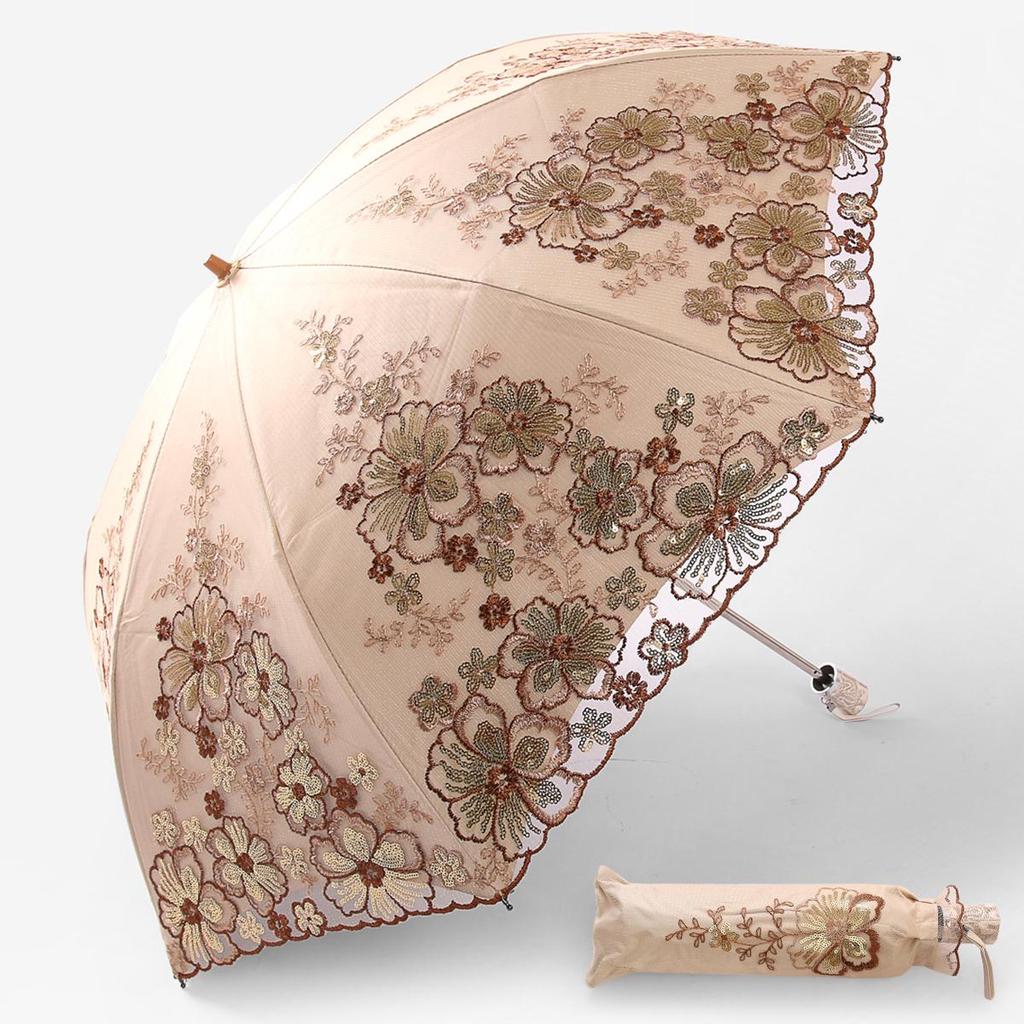 Lace Embroidery Sun & Rain Dual-Use UV Protection Folding Parasol Umbrella