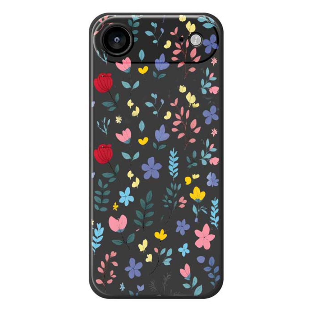 

For iPhone 17 Air Case Colorful Flower Branches Pattern Printing Straight Edge TPU Phone Back Cover Black
