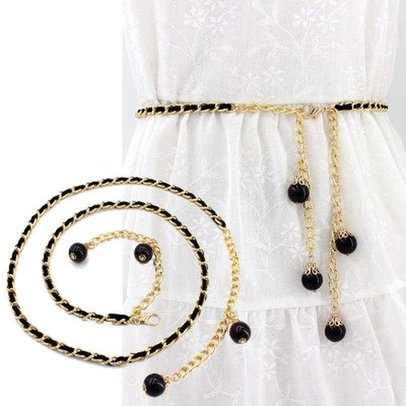 Fashion Elegant Ladies Pearl Waist Chain Metal Chain Belt Wild Waistband Women Dress Decoration Belts Slim Belt