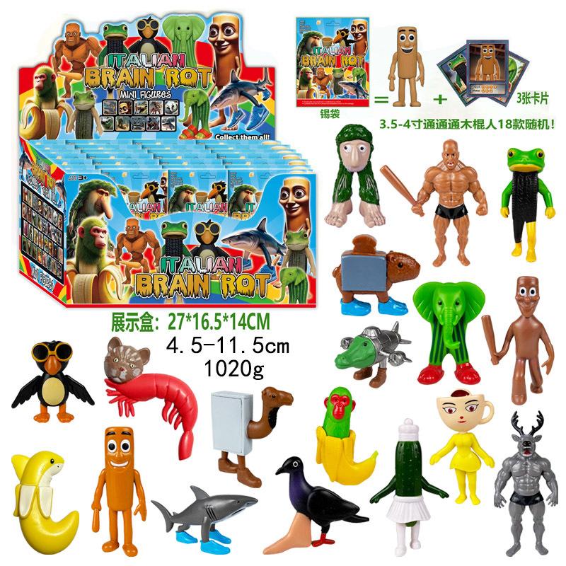 24pcs Italian Brainrot Tung Sahur Figure Toy Tralalero Tralala Figures Bombardino Crocodilo Shimpanzini Bananini Model Doll