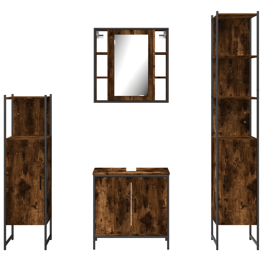 4 Piece Bathroom Furniture Set Smoked Oak Wood Based Material