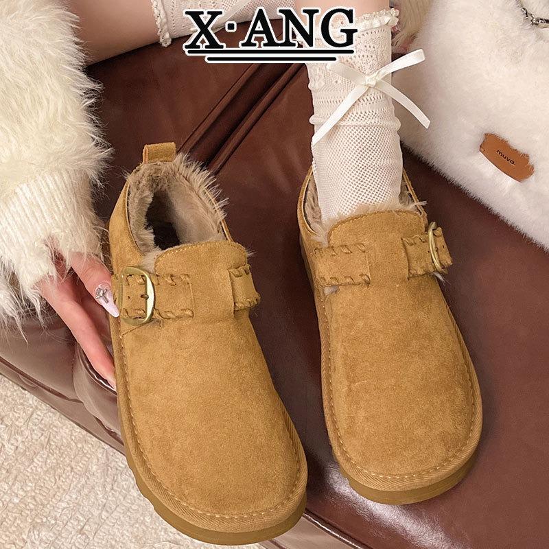 

Cowhide version all-inclusive women s winter new velvet thickened warm cotton shoes fluffy shoes one pedal snow boots 40