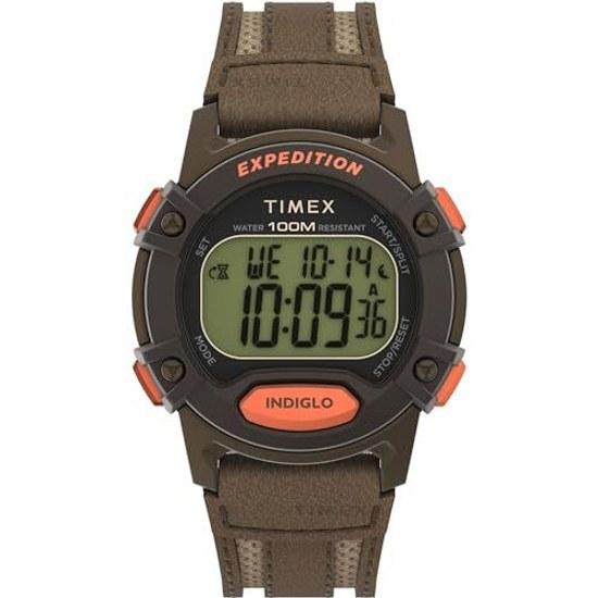 Timex Mens Expedition CAT5 41mm Watch - Green Strap Digital Dial Case Brown Digital.