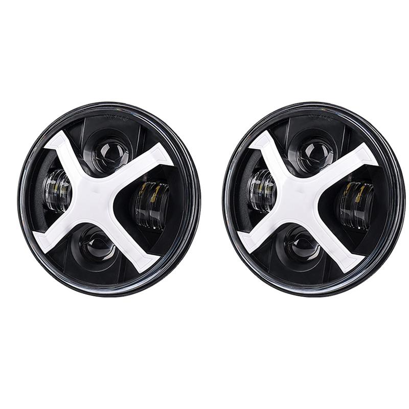 2X Motorcycle 7 Inch Round LED Headlights DRL Hi/Lo 50W 30W Ring Amber Angel Eye For Any With 7 Inch LED Motocs