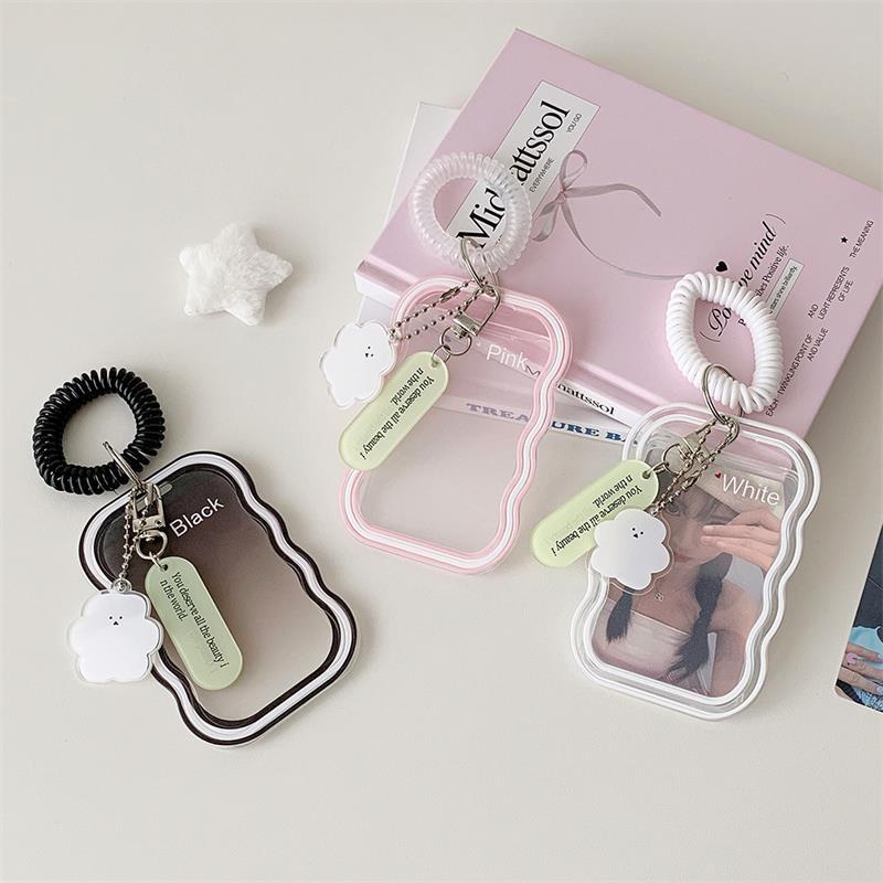 Soft Silicone Card Holder With Elastic Rope Pendant Photocard Holder Idol Photo Display Storage Protect Cover Keychain Bag Charm