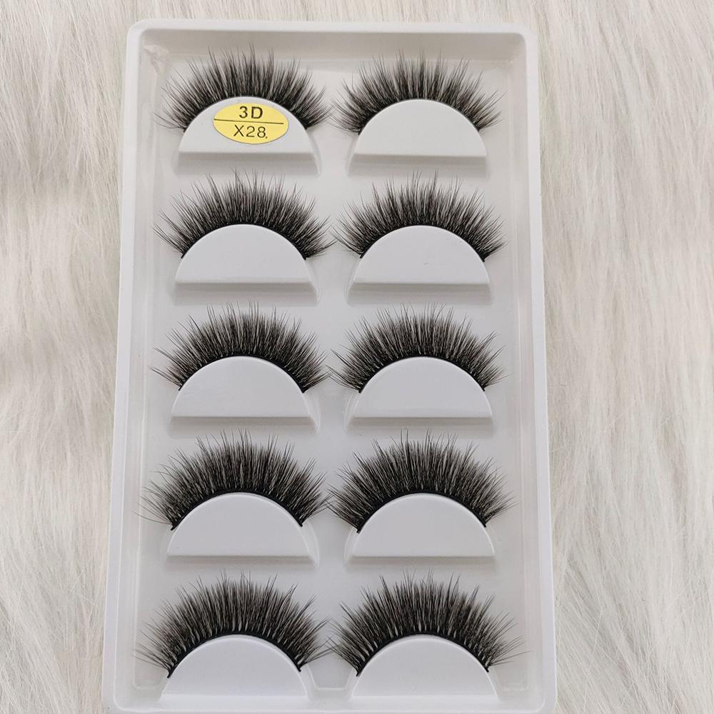 3D Nerz Falsche Wimpern 5 Paare Flauschiges Volumen Feine Wimpern Natürlich Aussehende Streifenbüschel für Party Tägliches Natürliches Nude-Make-up