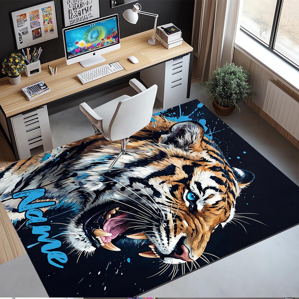 Custom Name Tiger Printed Carpet,Rug for Office Chair Living Room Bedroom Kitchen Room Decor Gifts.