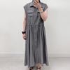 Mizqz Women Kara Two Pocket String Button Sleeveless Shirt Dress Big Size