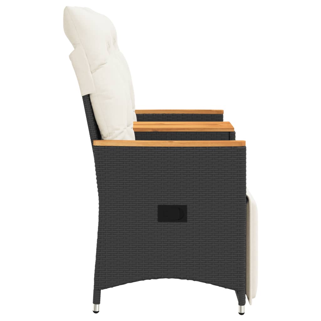 Garden Sofa 2 Seater Adjustable with Table Black Poly Rattan