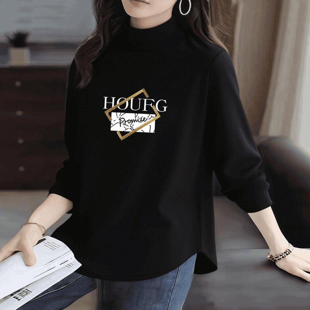 Women's Long-Sleeve Fleece Turtleneck Plus Velvet Slimming Base Layer Shirt