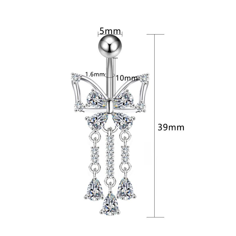 1PCS Zircon Flower Belly Button Ring Drop Chain 14G G23 Titanium Curved Barbell Navel Piercing Women Girls Sexy Jewelry