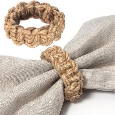 New 6PCS/SET Natural Burlap Napkin Ring Jute Rope Woven Napkin Buckles Holder Wedding Birthday Party Dinner Table Decoration