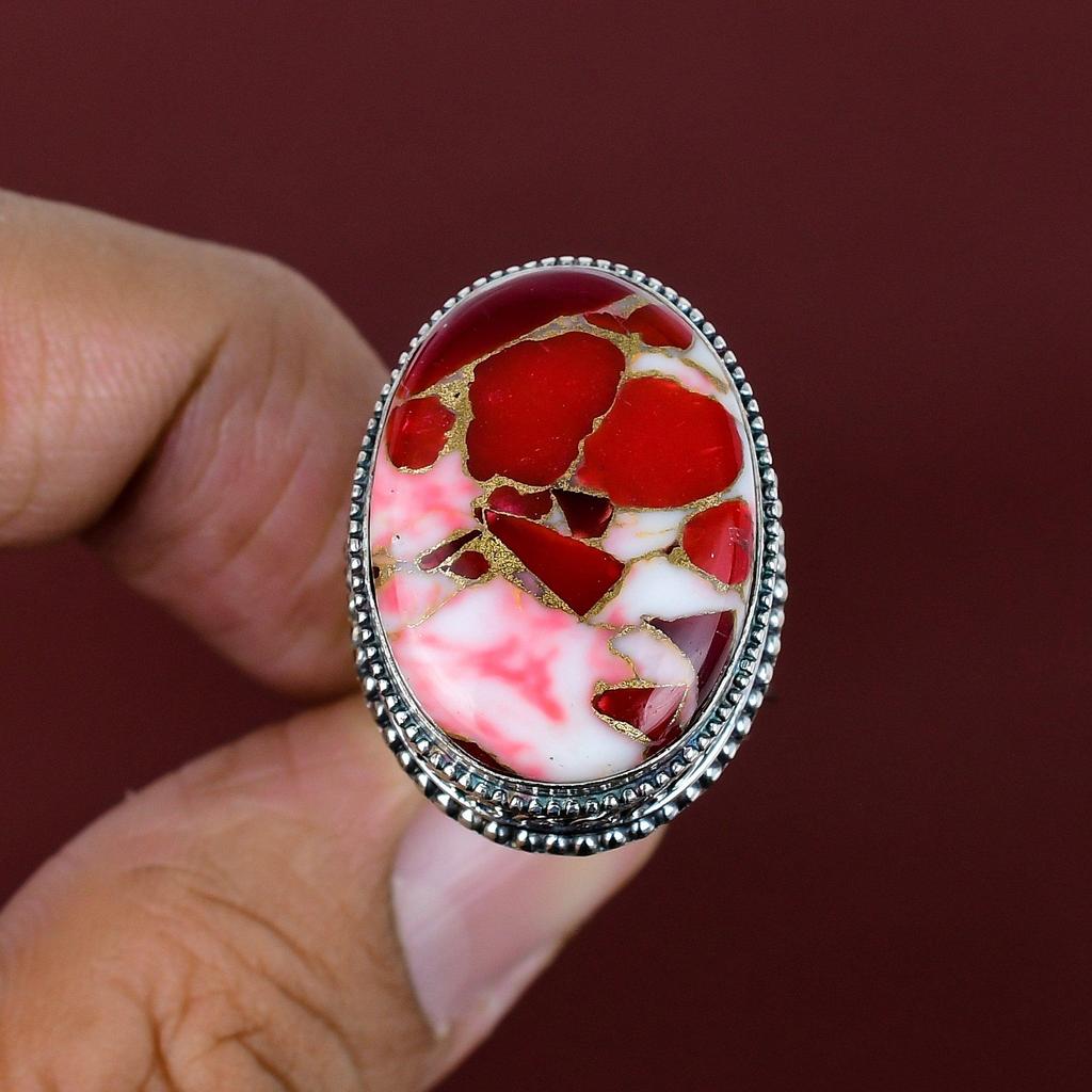 Kingman red mohave copper turquoise ring 925 sterling silver ring handmade jewelry gemstone vintage ring gift for her adjustable ring