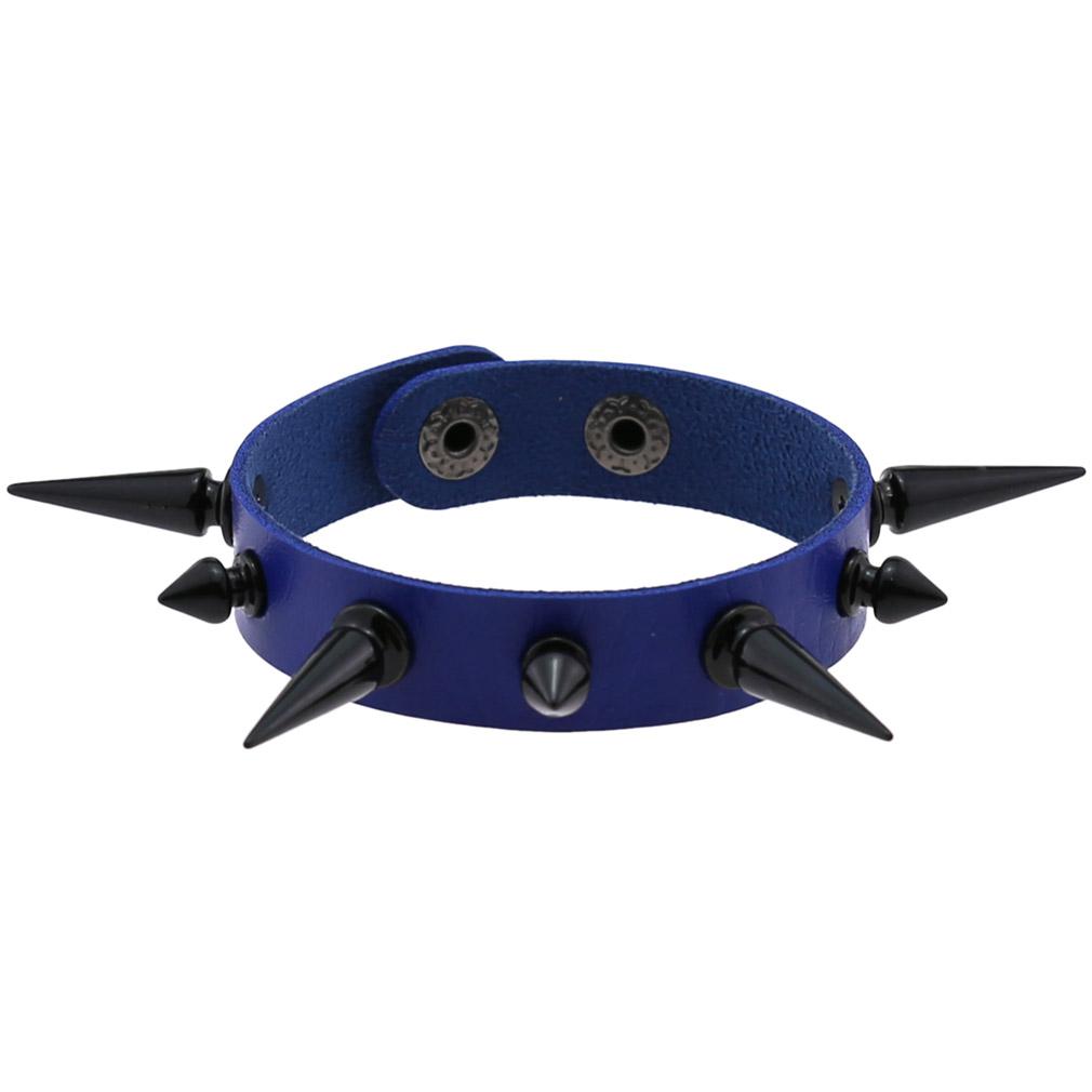 Punk Gothic Black Spikes Nail Rivet Leather Unisex Bangle Bracelet 22 CM&Black rivet синий