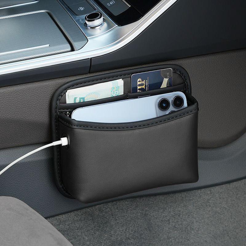 Car Door Side Storage Bag,PU Leather Auto Mesh Pocket Organizer for Card,Phone,Sunglasses,Universal Car Interior Accessory