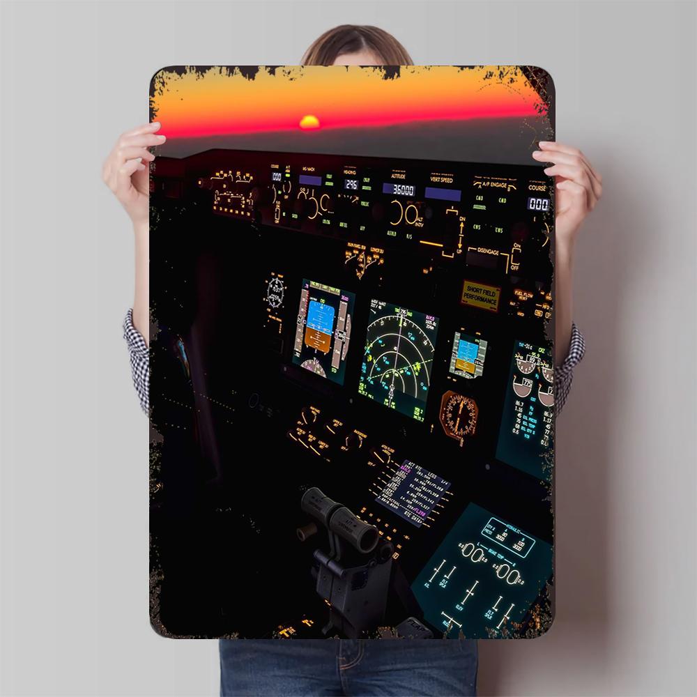 

Приладова панель літака Захід сонця Металеве настінне мистецтво Авіаційний декор Подарунок пілоту Вітальня Кабінет Підвісна прикраса 30x40cm(11.8x15.7inch)