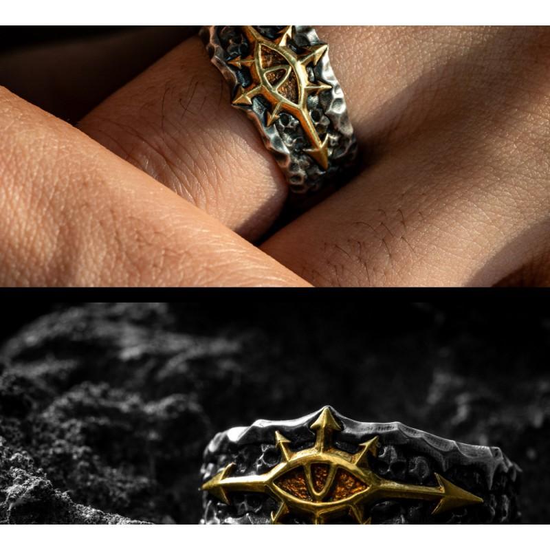 Adjustable Open Ring Men Women Vintage Black Crusade Champion Abaddon Eye Motif Copper Statement
