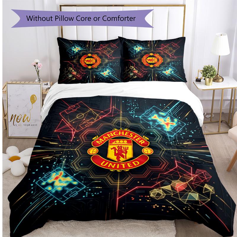 Set Lenzuola Stampato Manchester United 3 Pezzi Morbido Delicato sulla Pelle Lavabile Copripiumino e Federe Set Tutte le Stagioni Camera da Letto