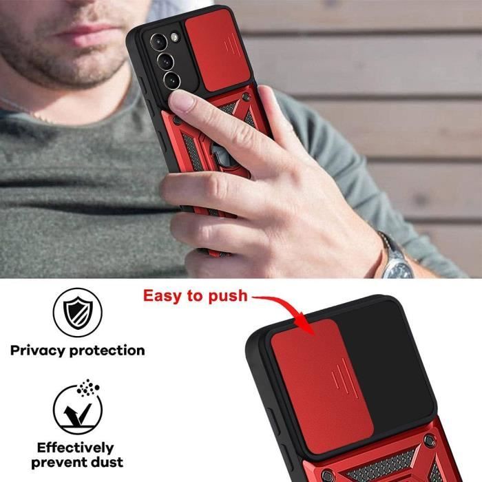 Coque et Verres Trempés - Samsung - S21 Plus - Rouge - Armée - Antichoc