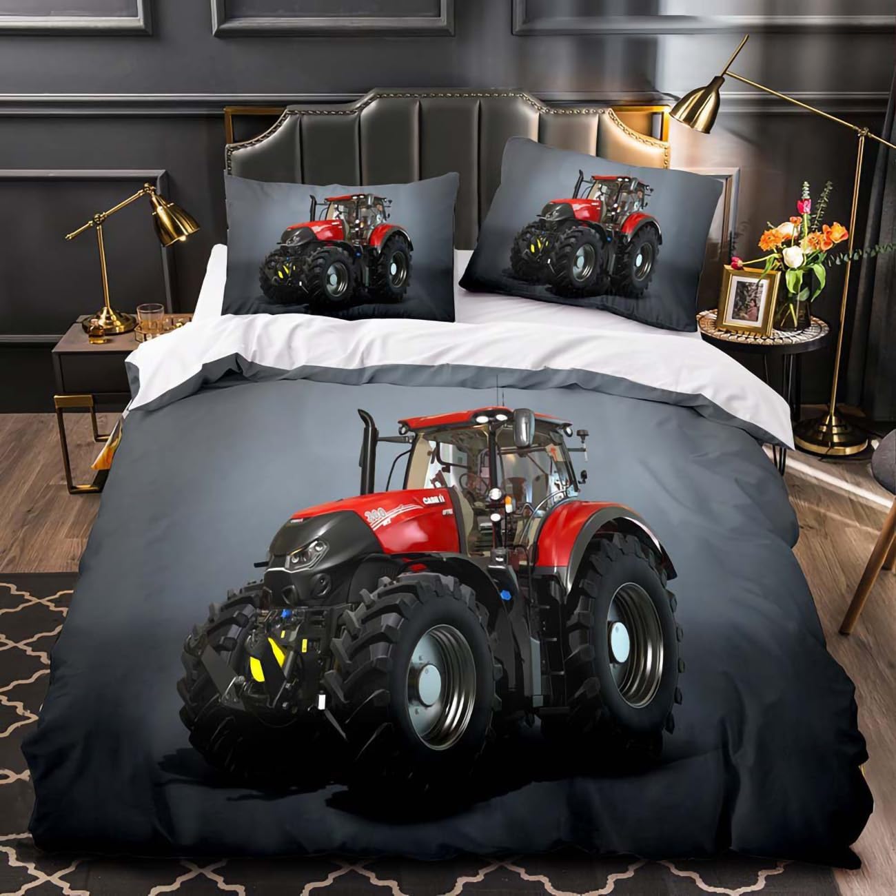 Ensemble de housse de couette motif tracteur Impression 3D Ensemble de literie tracteur pour enfants Queen King Housse de couette de luxe douce en polyester 100×135cm