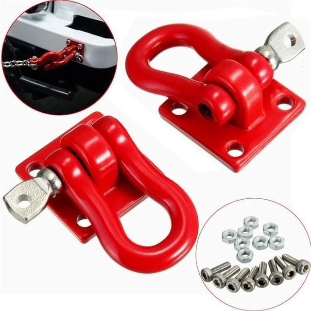 8X Metal Climbing Trailer Tow Hook Hooks Buckle, Winch Shackles Accessory For 1/10 Scale RC Crawler Truck D90 SCX10,Red Black