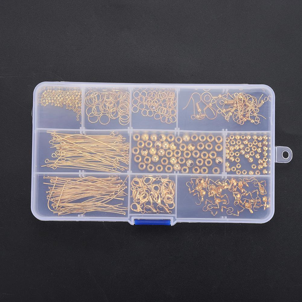 490Pcs/Box Alloy Jewelry Findings Making Earring Necklace Bracelet Kit (Gold)