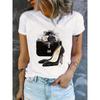 Damen High Heels Print T-Shirt Rundhals Kurzarm Frühling Sommer Lässiges Oberteil