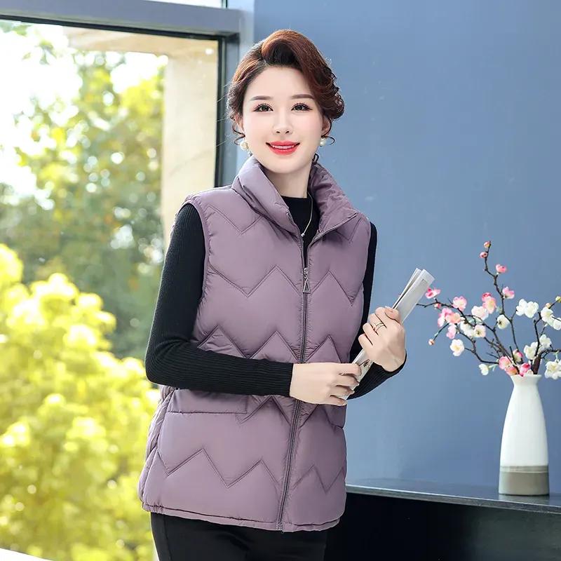 Down Cotton Vest Women's Short Autumn and Winter Western Style Cotton Waistcoat Plus Size Stand-up Collar Vest Mother's Jacket