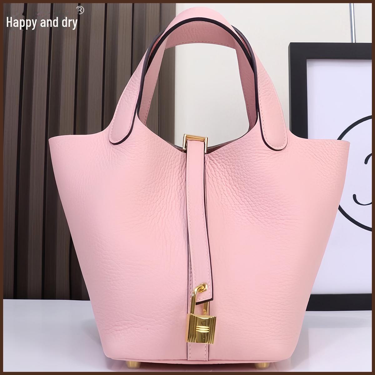 

Женская сумка-ведро из высококачественной кожи цвета личи ручной работы Wax Line