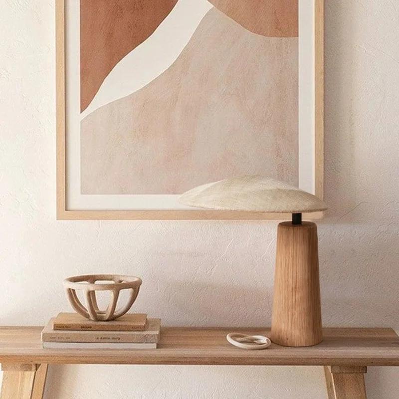Wabi-sabi Vintage Solid Wood Desk Lights LED E27 Fabric Art Decorative Table Lamp Living/Tea Room Sofas Bedroom Study
