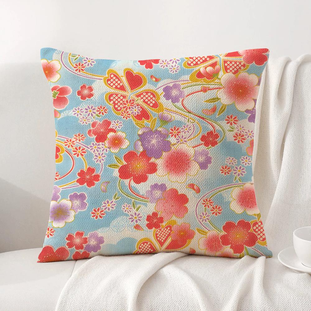 Cherry blossoms Cushion Cover Natural Linen Organic Fabric DoubleSided Printing Sofa Home Decor Gift Pillow Cover