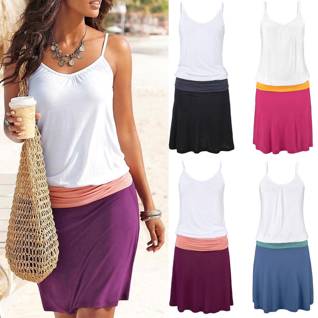 

Womens Bohemian Sleeveless Patchwork Above Knee Dress Party Dress