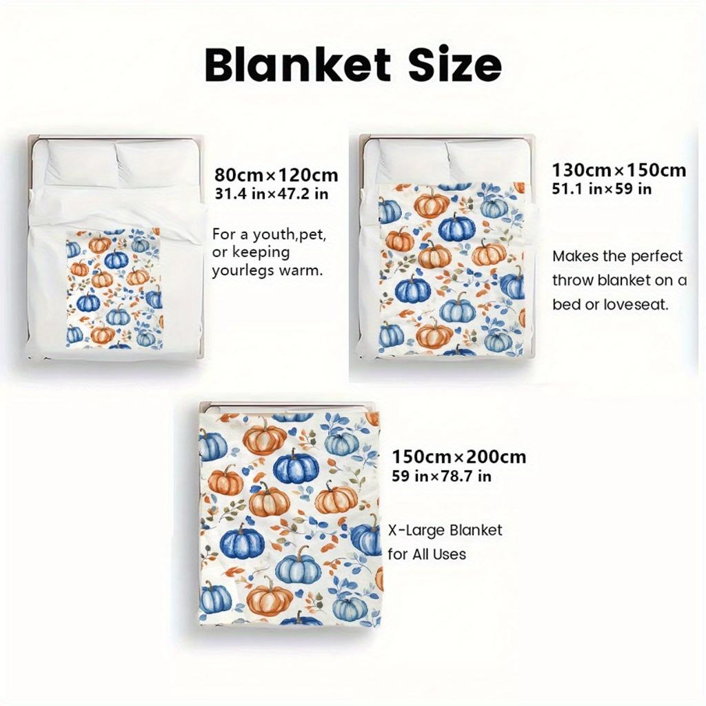 Autumn Pumpkin Pattern Flannel Blanket Warm Fall Themed Bed Cover Soft Comforter Home Decor Seasonal Gift for Kids