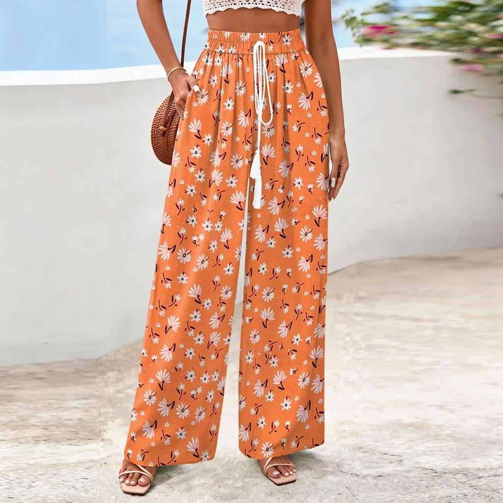 Women's Wide-Leg Casual Flowy Floral Print Pants