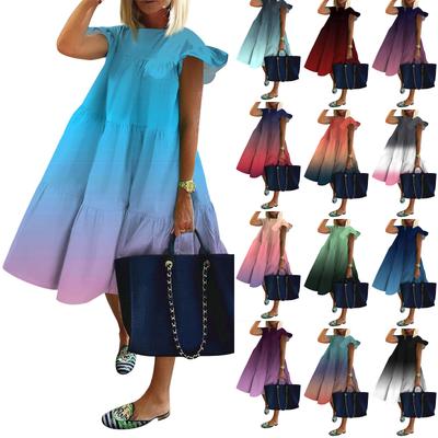Vestidos de Moda Casual Holgados de Cuello Redondo con Manga con Volantes Estampados para Mujer