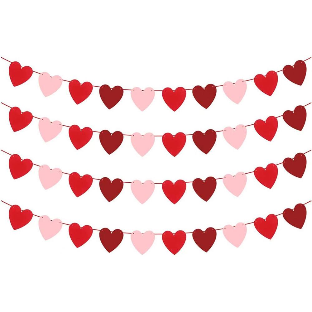 20-4Sets Valentines Shaped Heart Banner Easter Decor Love Heart Hanging Flags Felt Banners for Valentines Day Wedding Decoration