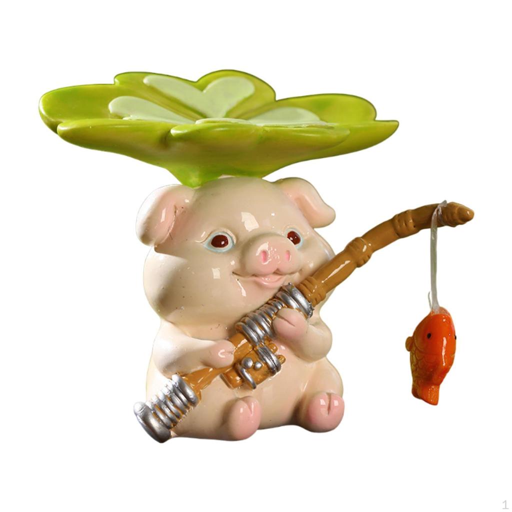 Mini Pig Statue Resin Miniature Sculpture Collections Fishes Tank Decoration Animal Fishing Figurine