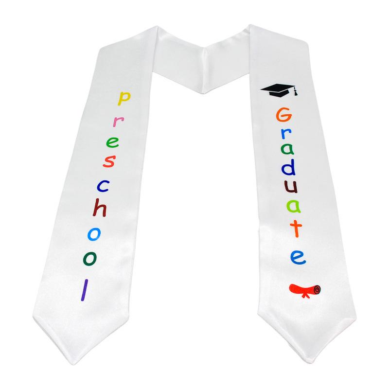 Custom Children's Satin Graduation Gown Set with Embroidered Sash, Tie, and Shawl