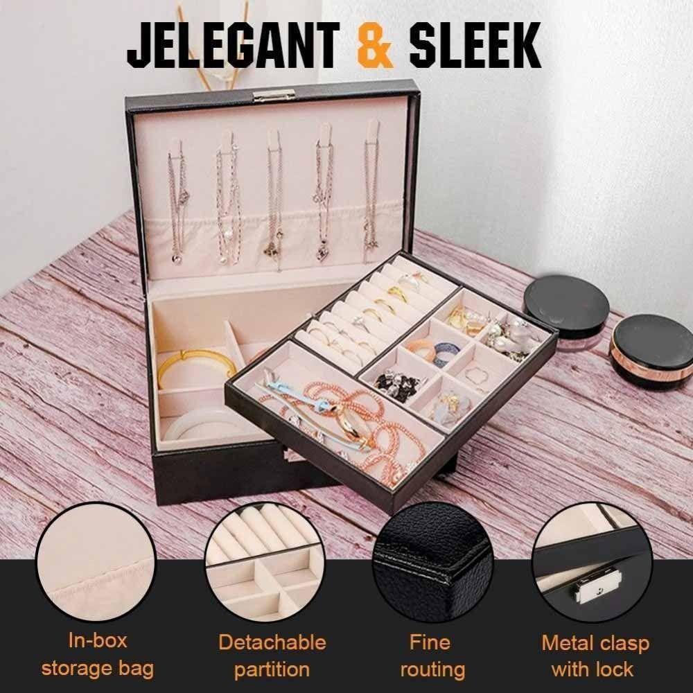 2 Layer Leather Jewelry Organizer with Lock Jewelry Display Case  for Necklace Rings Earrings