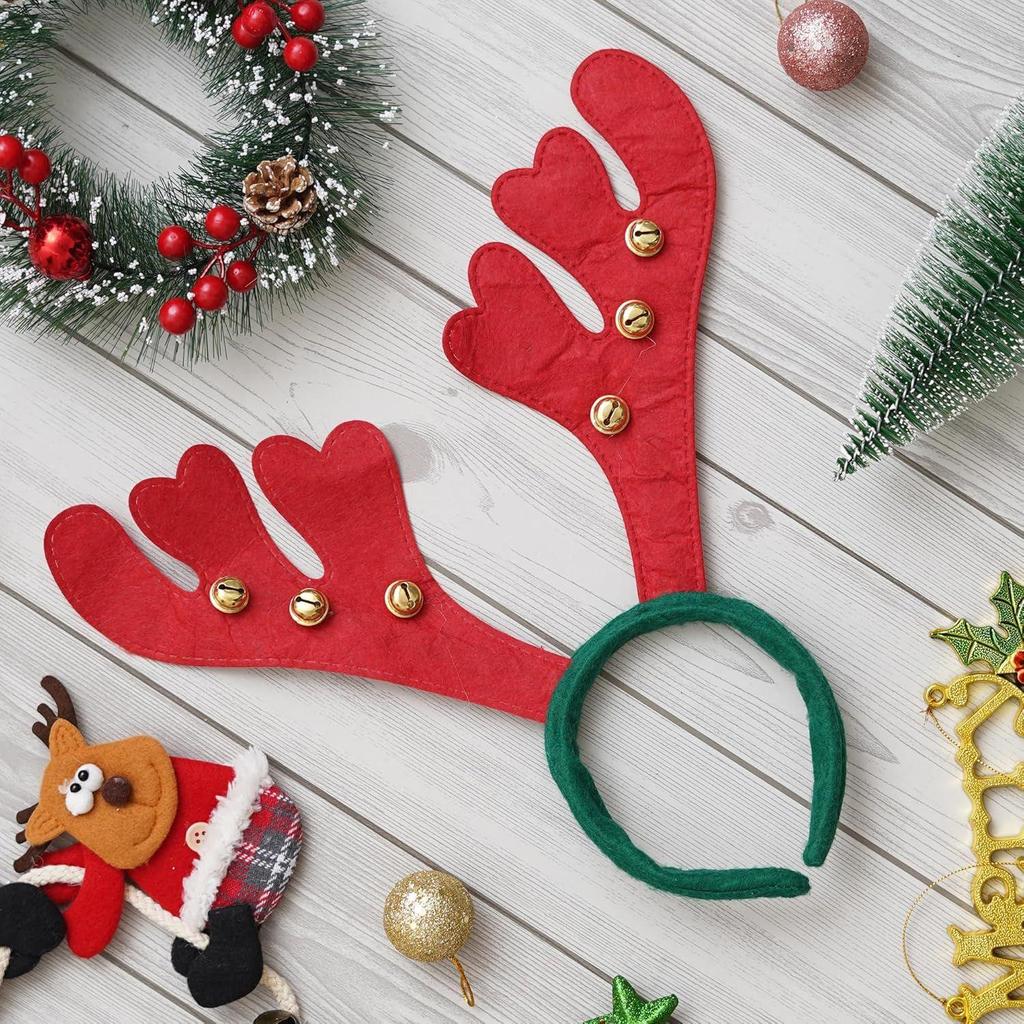 Red Green Christmas Headband Reindeer Antlers Design Hair Band | Deer Horn Hairband for Party Birthday | Xmas Gift for Children Girls