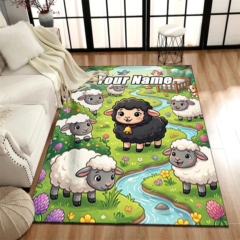 1PC Custom Name Sheep Garden Theme Floor Mat Ideal for Living Room, Game Rooms, Office, Bedroom, Office Floor Mat , Floor Mats for Home